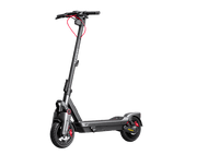 Une trottinette électrique Segway noire avec des accents rouges, sur fond noir.