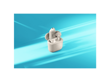 Charger l&#39;image dans la galerie, Écouteurs dans l&#39;étui, sur fond bleu. Un écouteur est hors de l&#39;étui.
