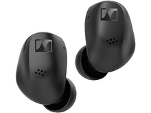 Charger l&#39;image dans la galerie, Deux écouteurs noirs avec un logo et de petits trous.
