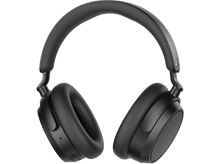 Charger l&#39;image dans la galerie, Casque noir sur fond noir. Écouteurs et arceau visibles.
