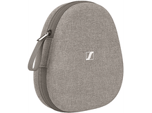Charger l&#39;image dans la galerie, Un étui ovale gris clair avec fermeture éclair et poignée. Un logo est sur le devant.
