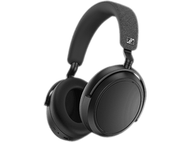 Casque Sennheiser noir avec coussinets et arceau rembourrés, sur fond blanc.