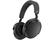 Casque Sennheiser noir avec coussinets et arceau rembourrés, sur fond blanc.