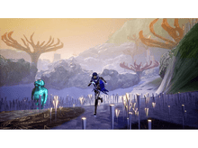 Charger l&#39;image dans la galerie, Un personnage court vers le spectateur dans un paysage vibrant et surréaliste avec des arbres oranges.
