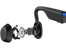 Charger l&#39;image dans la galerie, Vue éclatée d&#39;un casque noir montrant les composants internes sur fond noir.
