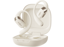 Charger l&#39;image dans la galerie, Écouteurs crème dans un étui crème. Les écouteurs sont dans l&#39;étui, sur fond noir.
