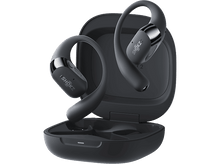 Charger l&#39;image dans la galerie, Écouteurs Shokz noirs dans un étui de chargement, sur fond noir.
