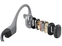 Charger l&#39;image dans la galerie, Vue éclatée d&#39;écouteurs à conduction osseuse gris et noirs.

