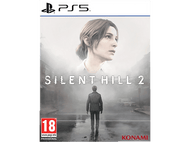 Une jaquette de jeu PS5 pour Silent Hill 2, avec une femme et un homme dans une rue brumeuse.