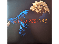 Pochette d'album avec Simply Red: Time en texte orange. Tête et épaules d'une personne visibles.