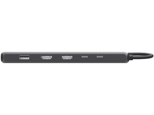Charger l&#39;image dans la galerie, Hub USB-C gris foncé avec plusieurs ports : USB, HDMI, USB-C et ports supplémentaires.
