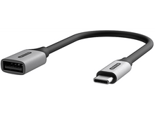 Charger l&#39;image dans la galerie, Un câble adaptateur USB-C vers USB noir et argenté sur fond blanc.
