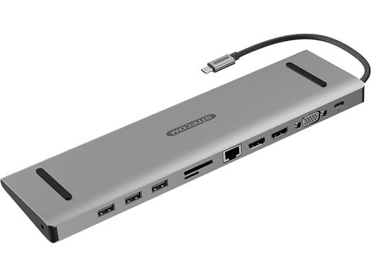 SITECOM Adaptateur USB + USB-C + HDMI + VGA + Ethernet + SD/MicroSD + 3.5 mm (CN-390)