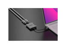 Charger l&#39;image dans la galerie, Un hub gris connecté à un ordinateur portable avec un câble USB-C, sur fond sombre.
