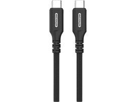 Deux câbles USB-C noirs côte à côte sur fond noir, affichant leurs connecteurs.