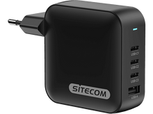 Charger l&#39;image dans la galerie, Un adaptateur secteur noir avec plusieurs ports USB. Il porte le mot &#39;SITECOM&#39;.
