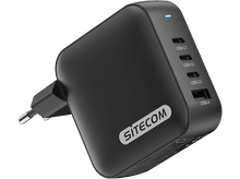 Charger l&#39;image dans la galerie, Chargeur USB Sitecom noir avec plusieurs ports. Comprend USB-C et USB-A. Prise à gauche. Indicateur d&#39;alimentation bleu.
