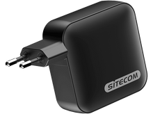 Charger l&#39;image dans la galerie, Chargeur Sitecom noir avec deux broches sur fond noir.
