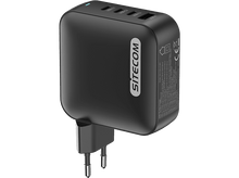 Charger l&#39;image dans la galerie, Adaptateur secteur noir avec plusieurs ports USB et une prise, sur fond noir.
