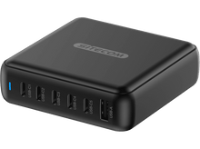 Charger l&#39;image dans la galerie, Adaptateur secteur Sitecom noir avec plusieurs ports USB. Isolé sur fond noir.
