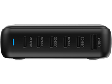 Charger l&#39;image dans la galerie, Une multiprise noire avec plusieurs ports USB sur fond noir.
