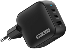 Charger l&#39;image dans la galerie, Chargeur SITECOM noir avec trois ports USB et une prise à deux broches.
