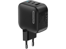 Charger l&#39;image dans la galerie, Chargeur noir avec 3 ports USB, en angle, fond noir.
