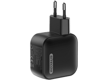 Charger l&#39;image dans la galerie, Un adaptateur secteur noir avec une prise, sur fond noir.
