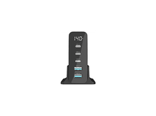 Charger l&#39;image dans la galerie, Une station de charge noire avec plusieurs ports USB et un écran.
