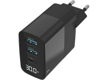 Charger l&#39;image dans la galerie, Un chargeur USB noir de 30W avec trois ports USB. Le chargeur est sur un fond noir.
