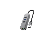 Charger l&#39;image dans la galerie, Hub USB Sitecom gris avec 3 ports USB et un port Ethernet.
