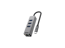 Charger l&#39;image dans la galerie, Un hub USB gris avec trois ports et un connecteur USB-C.

