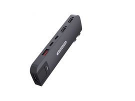 Hub USB-C Sitecom noir. Comprend plusieurs ports, avec un port marqué en rouge.