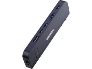 Un appareil bleu foncé avec plusieurs ports, dont USB et HDMI, étiqueté 'SITECOM'.