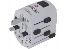 Charger l&#39;image dans la galerie, Adaptateur de voyage blanc avec plusieurs prises et ports. Il porte un logo SKROSS.
