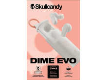 Charger l&#39;image dans la galerie, Écouteurs Skullcandy Dime Evo blancs dans un étui rose et blanc.
