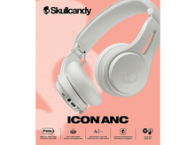 Charger l&#39;image dans la galerie, Casque Skullcandy Icon ANC blanc avec texte et icônes sur les fonctionnalités et Spotify.
