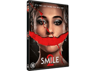 Pochette du DVD Smile 2. Femme avec une barre rouge sur le visage, maquillage des yeux.