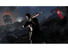 Charger l&#39;image dans la galerie, Homme visant avec un fusil de sniper la nuit. Drapeau nazi en arrière-plan, château d&#39;eau à gauche.
