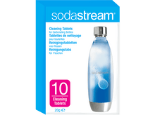 Charger l&#39;image dans la galerie, Boîte de comprimés de nettoyage pour machine à soda, avec une bouteille. La boîte est bleue avec du texte blanc.
