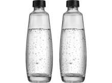 Charger l&#39;image dans la galerie, Deux bouteilles d&#39;eau gazeuse avec des bouchons noirs. Des bulles sont visibles.
