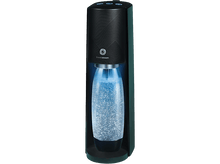 Charger l&#39;image dans la galerie, Machine SodaStream avec partie supérieure noire et bouteille transparente. Lumière bleue à l&#39;intérieur.
