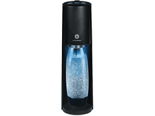 Charger l&#39;image dans la galerie, Machine SodaStream noire. Une bouteille en verre avec des bulles est visible.
