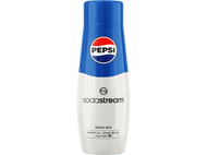 Bouteille de mélange Pepsi SodaStream, blanche et bleue, avec les logos Pepsi et SodaStream.