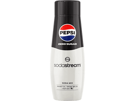 Pepsi Zero Sugar dans une bouteille SodaStream. La bouteille est noire et blanche avec le logo Pepsi Zero Sugar.