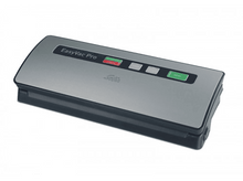 Charger l&#39;image dans la galerie, Scelleuse sous vide. Corps argenté avec boutons noirs et verts. Elle est posée sur une surface blanche.
