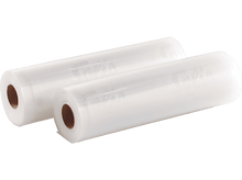 Charger l&#39;image dans la galerie, Deux rouleaux de film plastique transparent avec des noyaux en carton marron, côte à côte, isolés.
