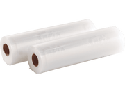 Deux rouleaux de film plastique transparent avec des noyaux en carton marron, côte à côte, isolés.