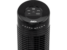 Charger l&#39;image dans la galerie, Un purificateur d&#39;air Solis noir avec des boutons de commande. Les boutons comprennent la minuterie, la vitesse et marche/arrêt. Le corps a un design de grille.
