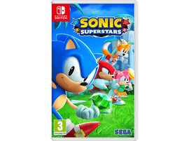 Pochette du jeu Sonic Superstars Switch. Sonic et ses amis, fond vert.